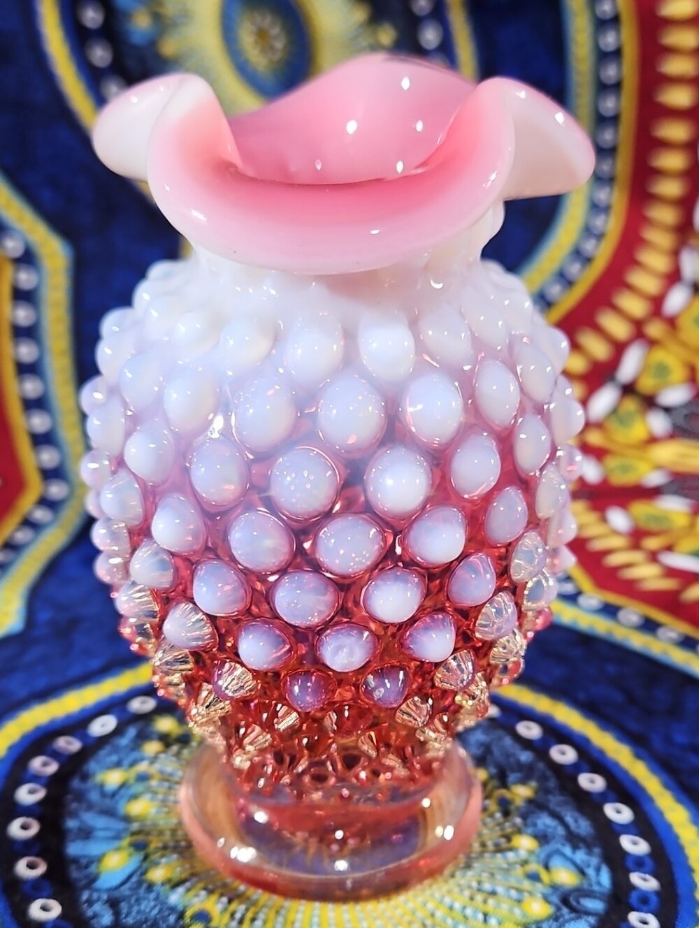 Gorgeous Fenton Cranberry Pink Opalescent Hobnail Miniature Bud Vase